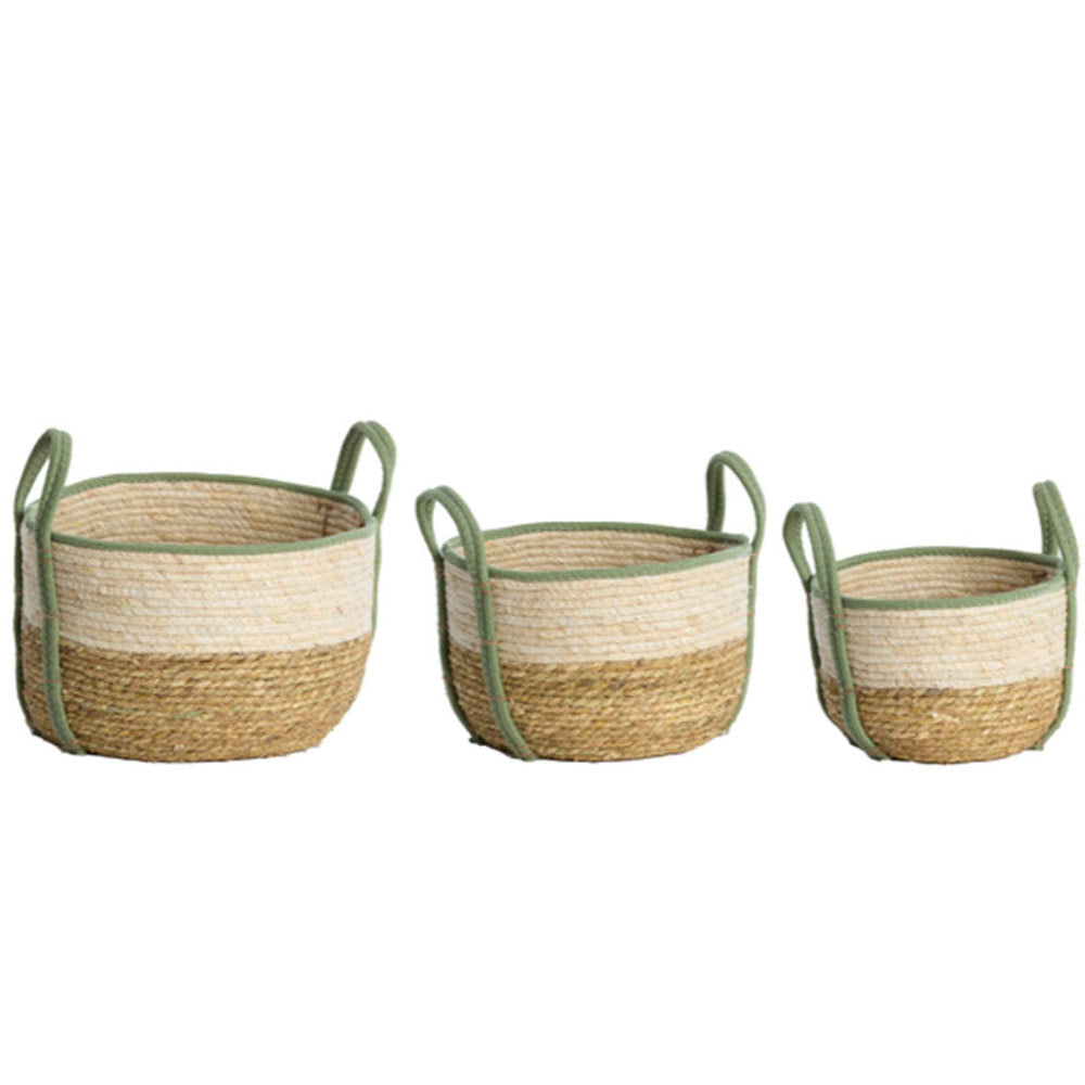 Kinsale Woven Basket – Natural & Mint