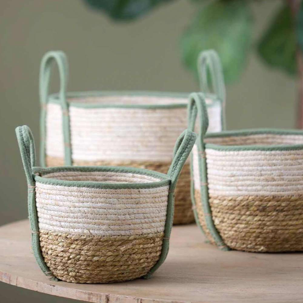 Kinsale Woven Basket – Natural & Mint