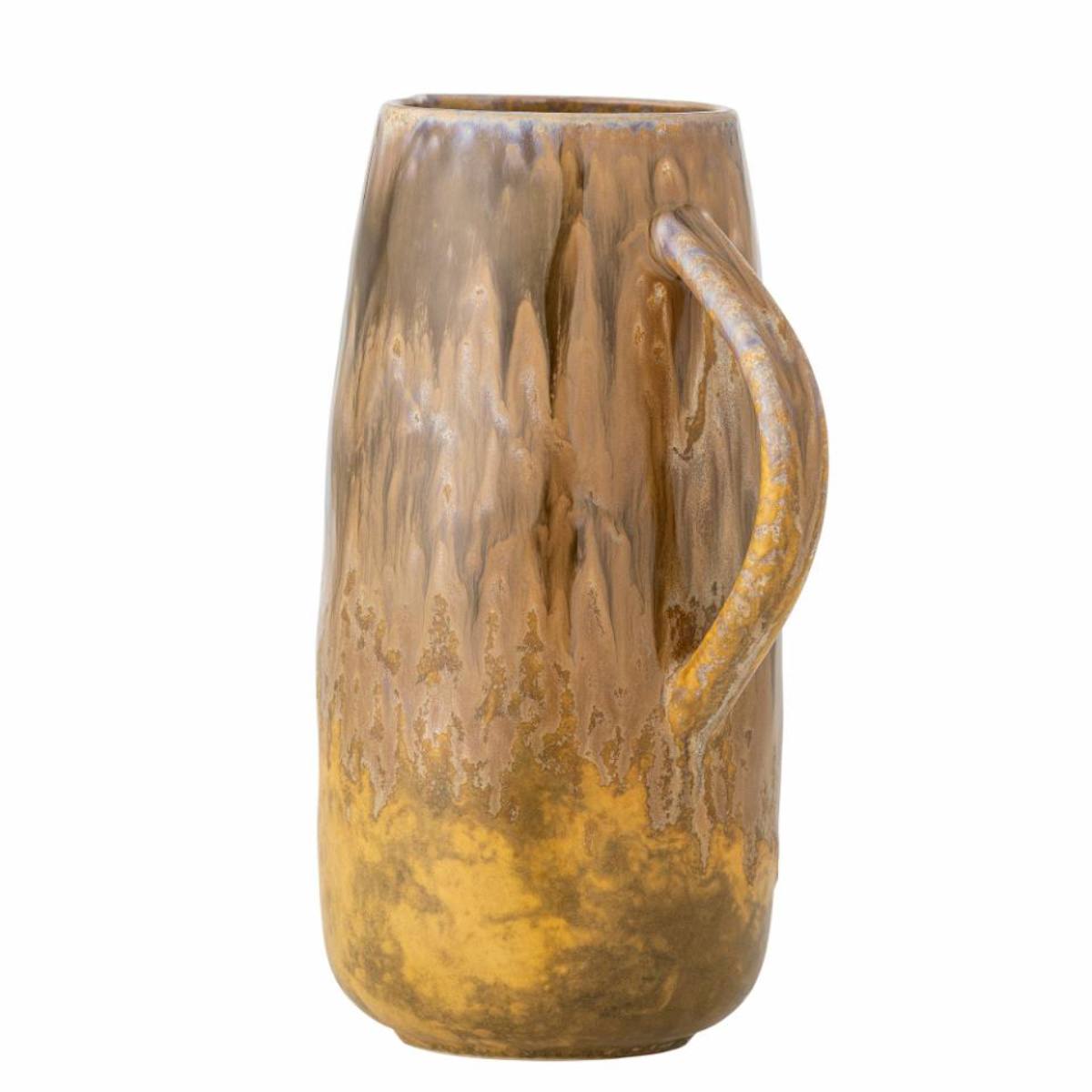 Lacey Stoneware Jug – side view showing handle detail - Ochre and Golden Reactive Glaze