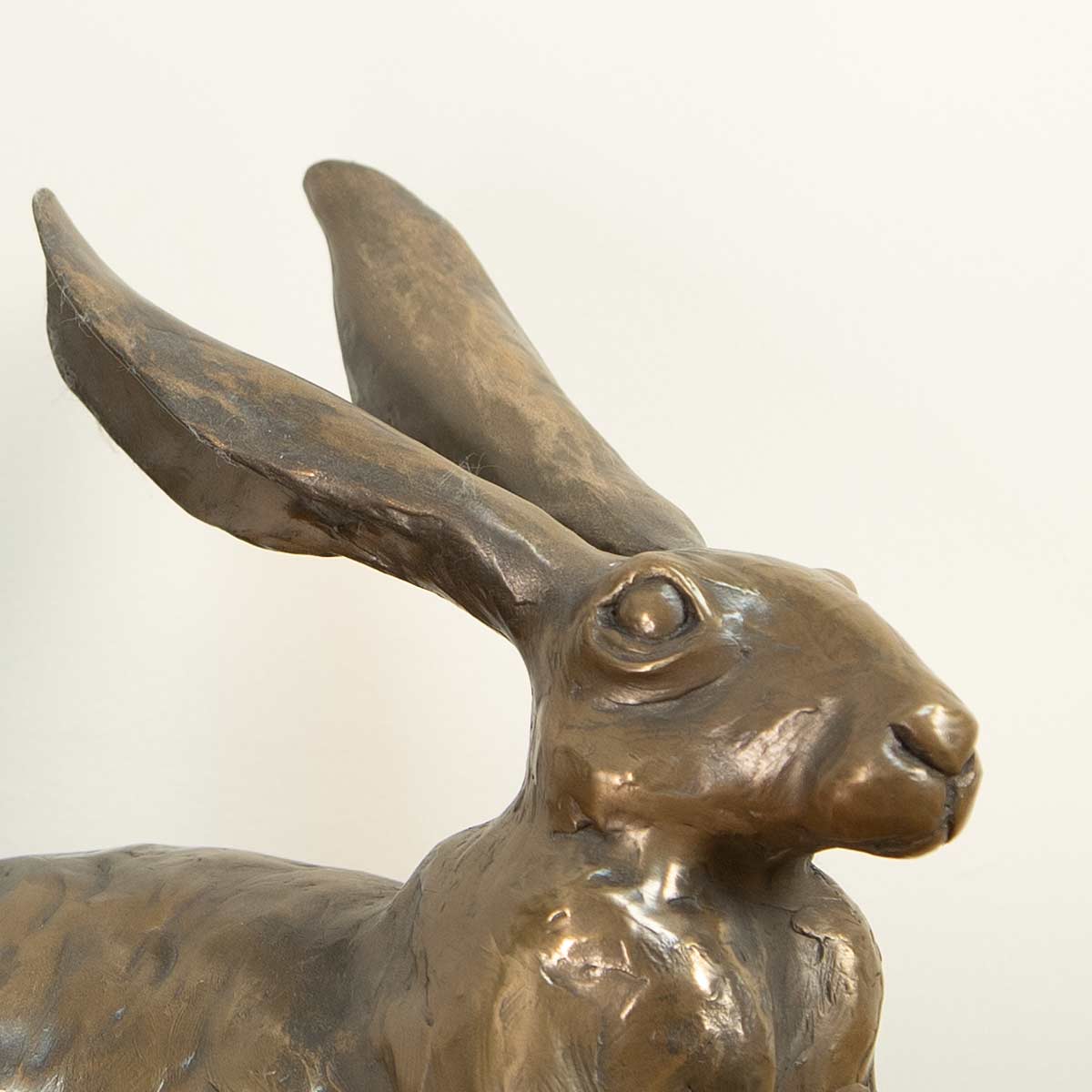 Laid Back Hare Bronze Sculpture - Close up fo ears