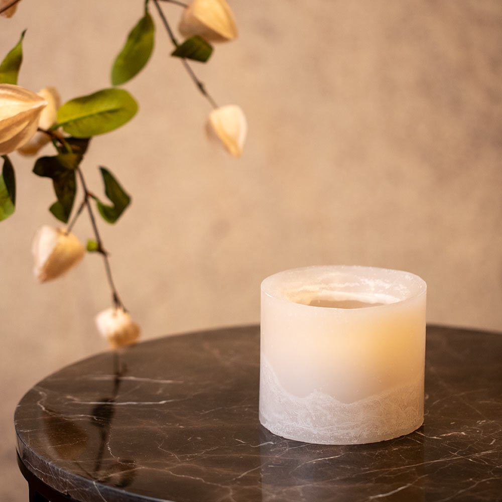 Lampion Pillar Wax Candle Holder - Linen