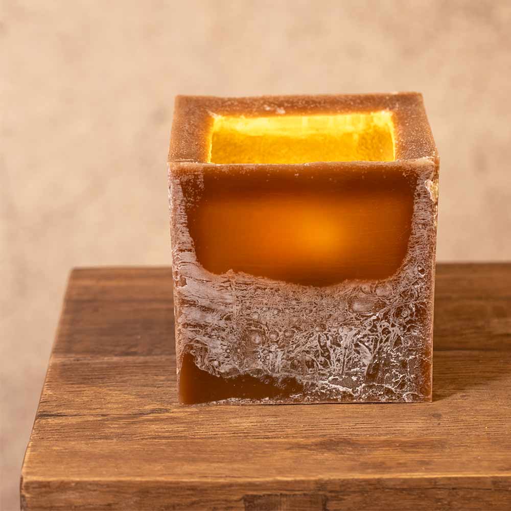 Lampion Square Wax Candle Holder - Chocolate