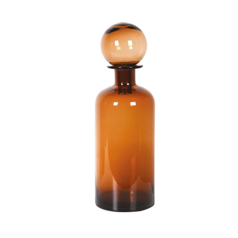 Large Lana Amber Bottle Vase with Ball Top on a white background
