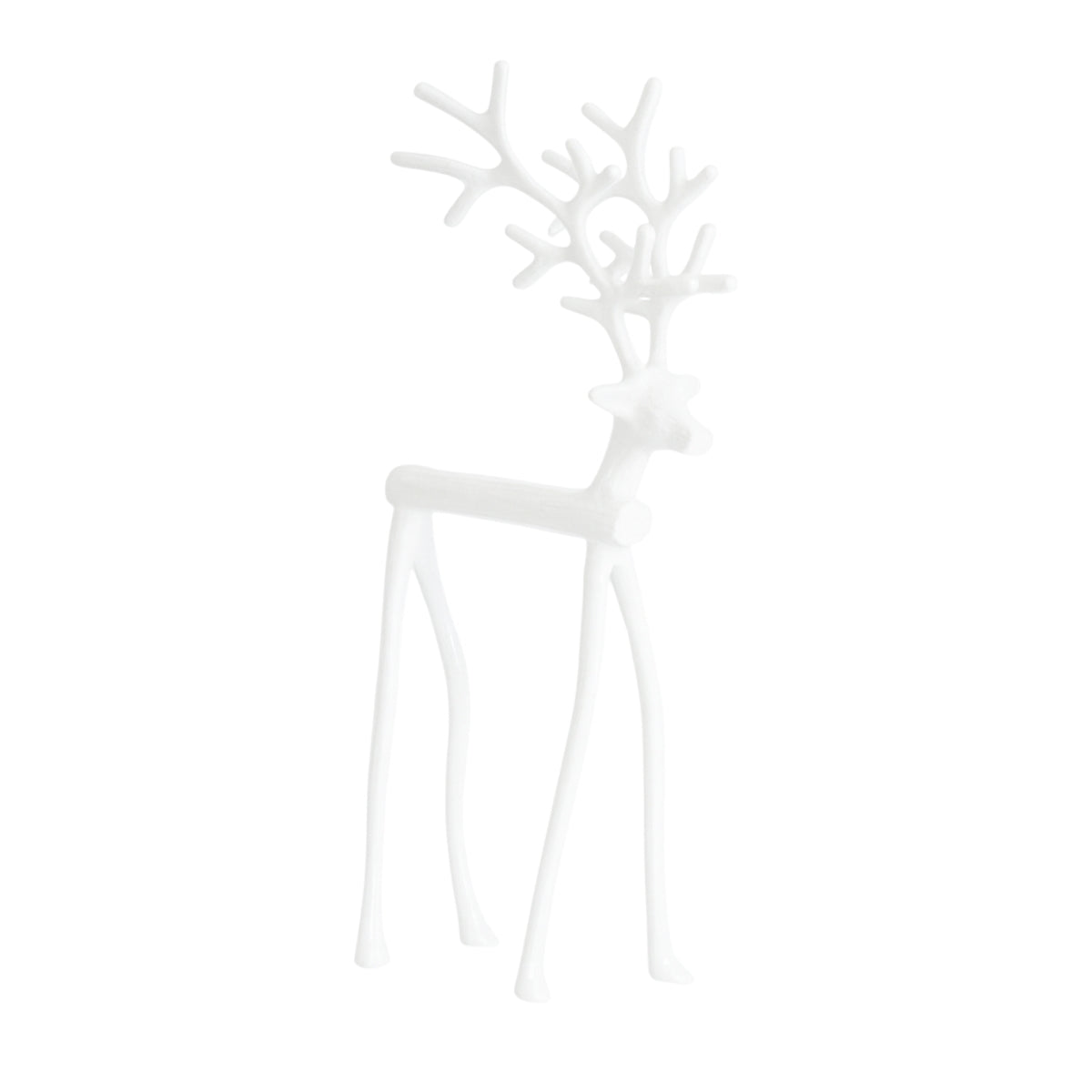 Large Casper metal reindeer ornament in shiny cream with long legs and sculptural antlers - Contemporary nordic design