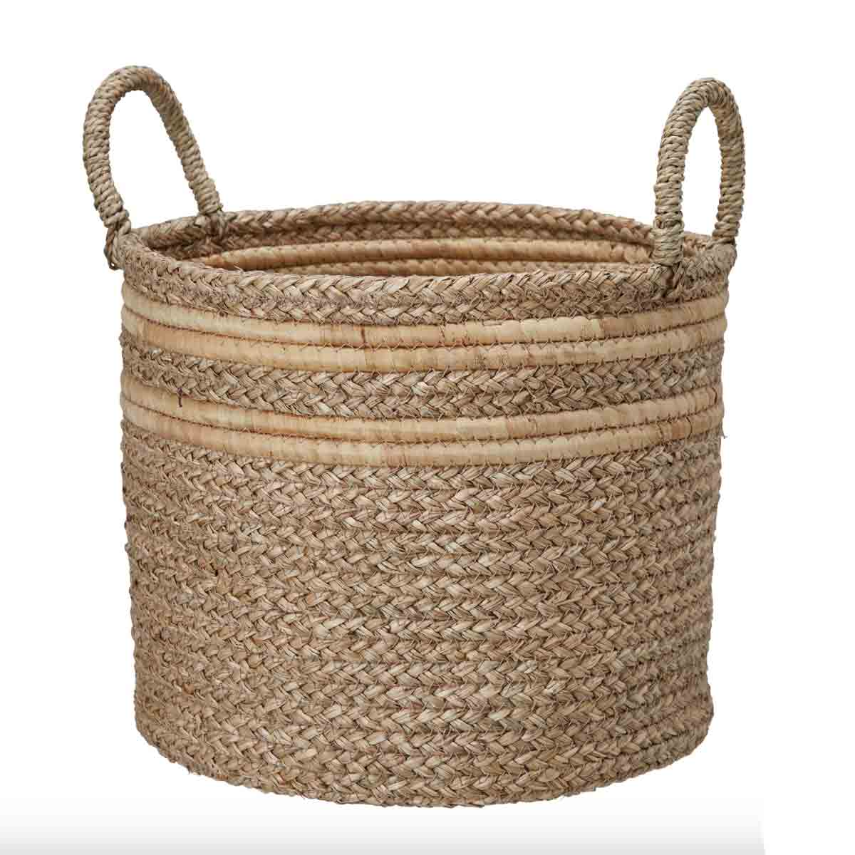 Large Thi seagrass basket with natural stripe – handwoven home storage