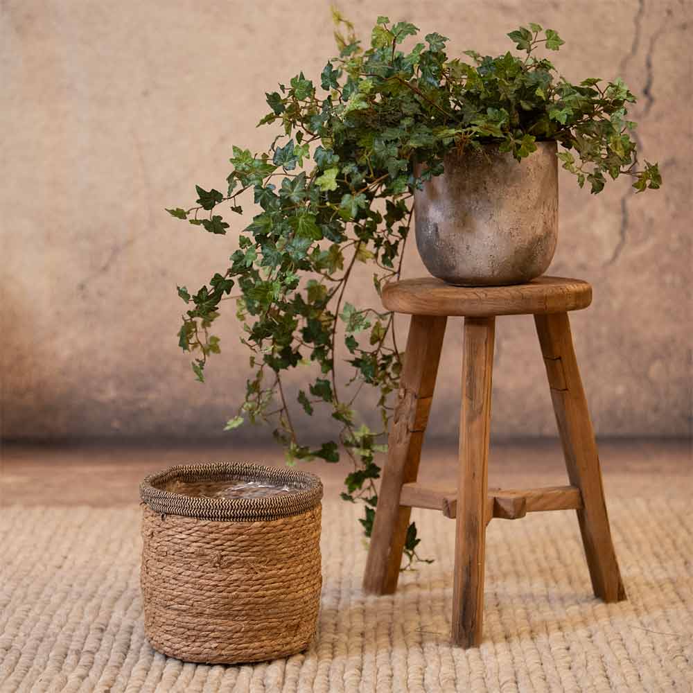 Leavy Brown Border Round Rattan Basket