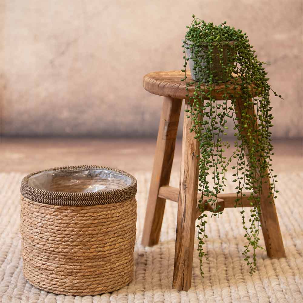 Leavy Dark Brown Border Straight Rattan Basket