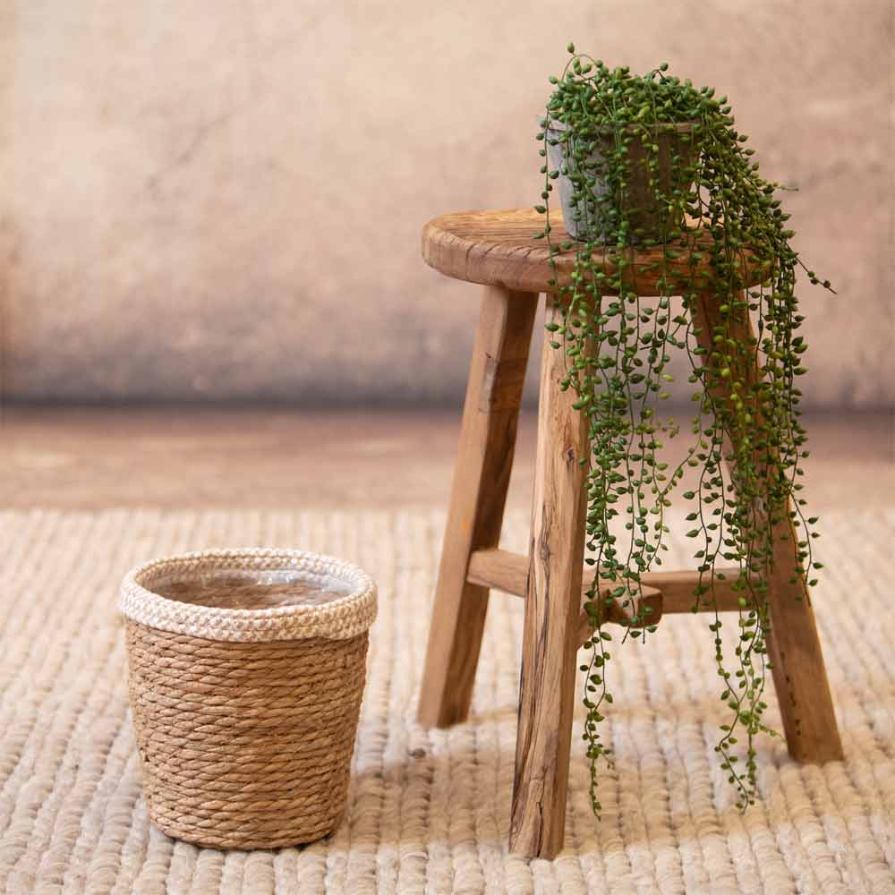Leavy White Border Straight Rattan Basket