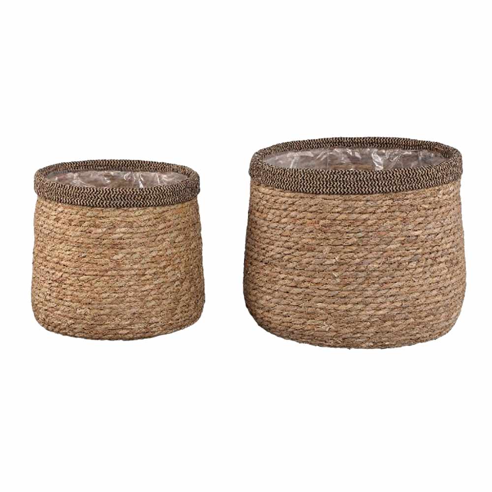 Leavy Brown Border Round Rattan Basket