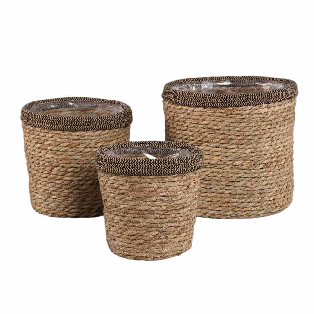 Leavy Dark Brown Border Straight Rattan Basket