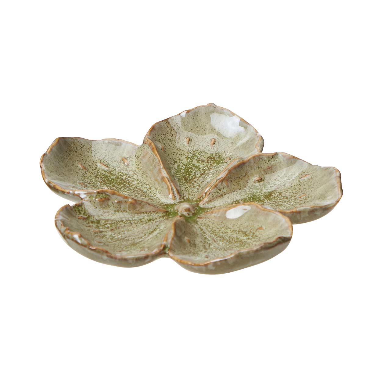 Liya Petal Bowl – flower-shaped mini bowl in light green reactive glaze