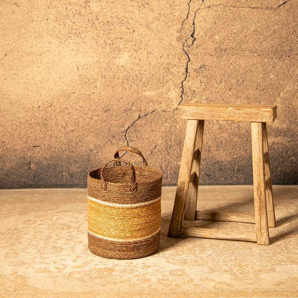 Lokesh Seagrass and Jute Basket in Brown/Cream - 5 Sizes