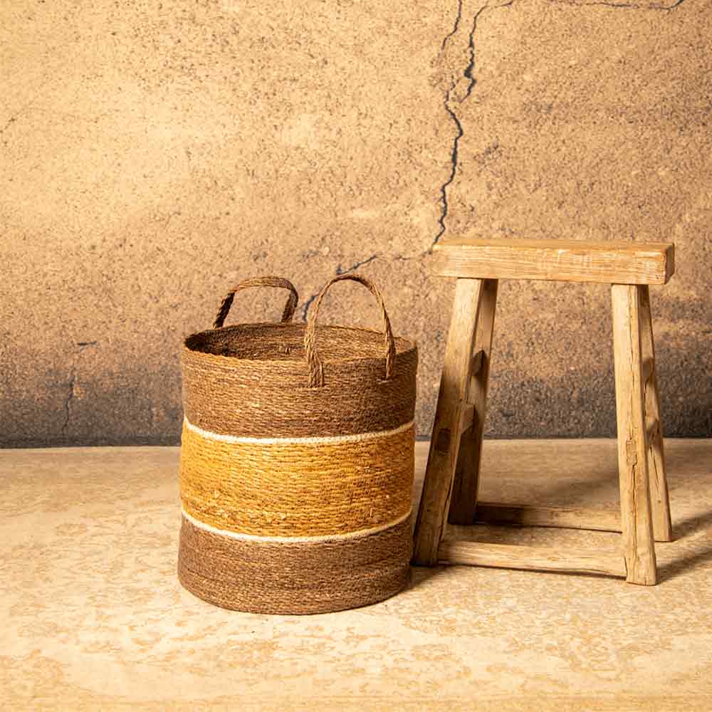 Lokesh Seagrass and Jute Basket in Brown/Cream - 5 Sizes