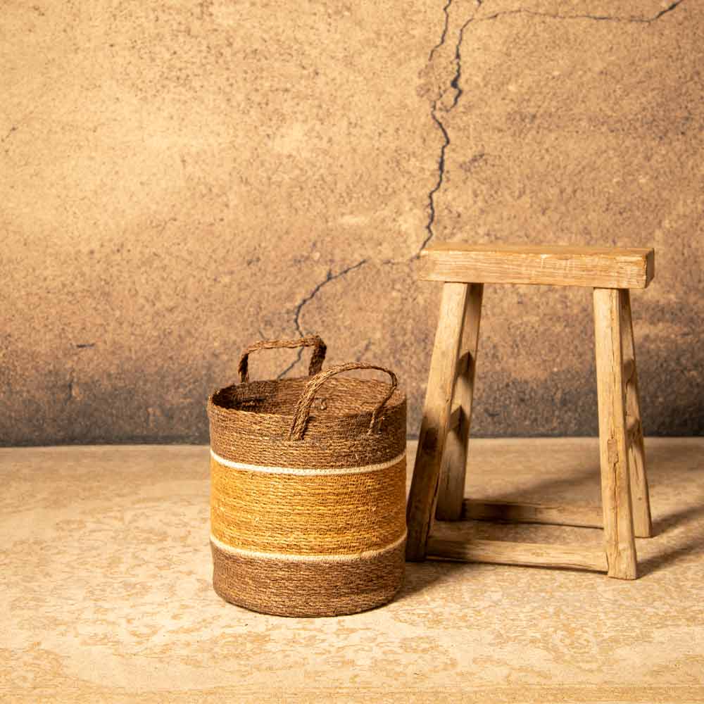 Lokesh Seagrass and Jute Basket in Brown/Cream - 5 Sizes