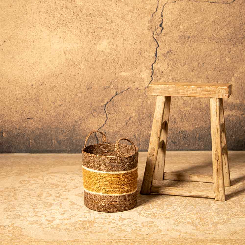 Lokesh Seagrass and Jute Basket in Brown/Cream - 5 Sizes
