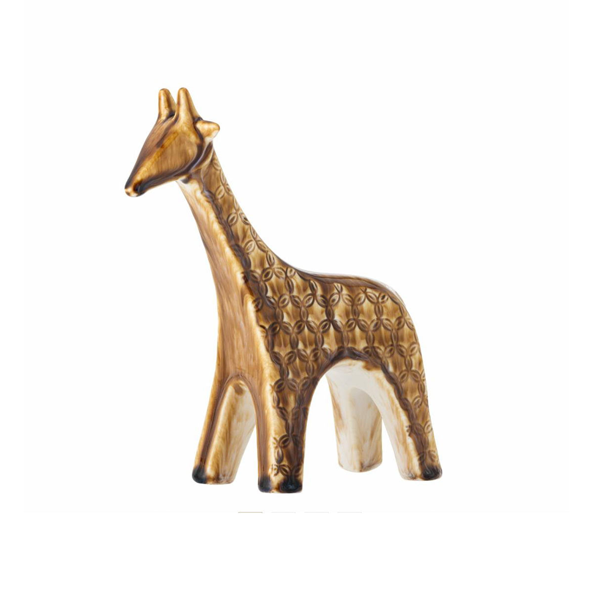 Longuro Ceramic Giraffe Decoration – showing earthy glaze detail on white background
