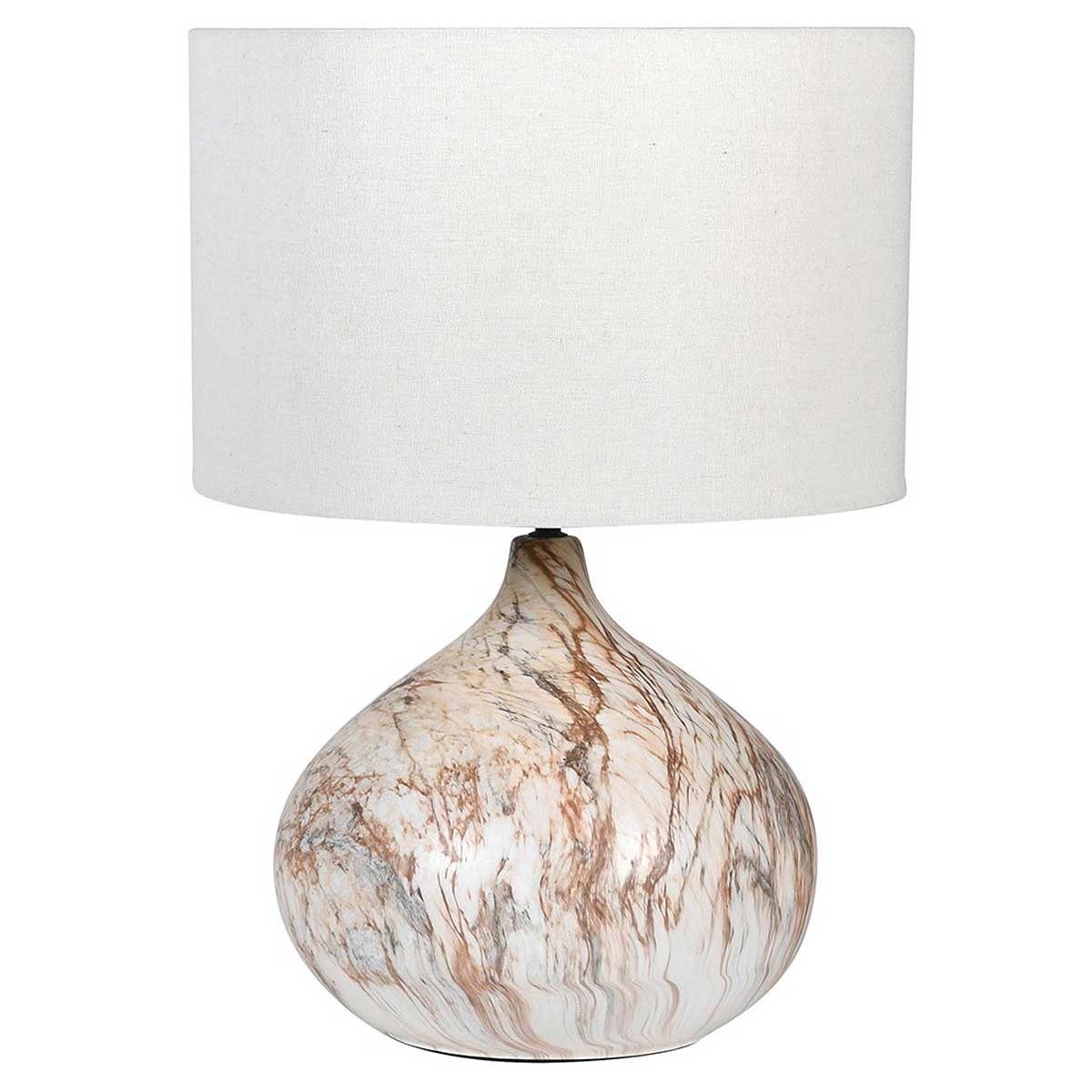 Marble Effect Lamp with Linen Shade on white background