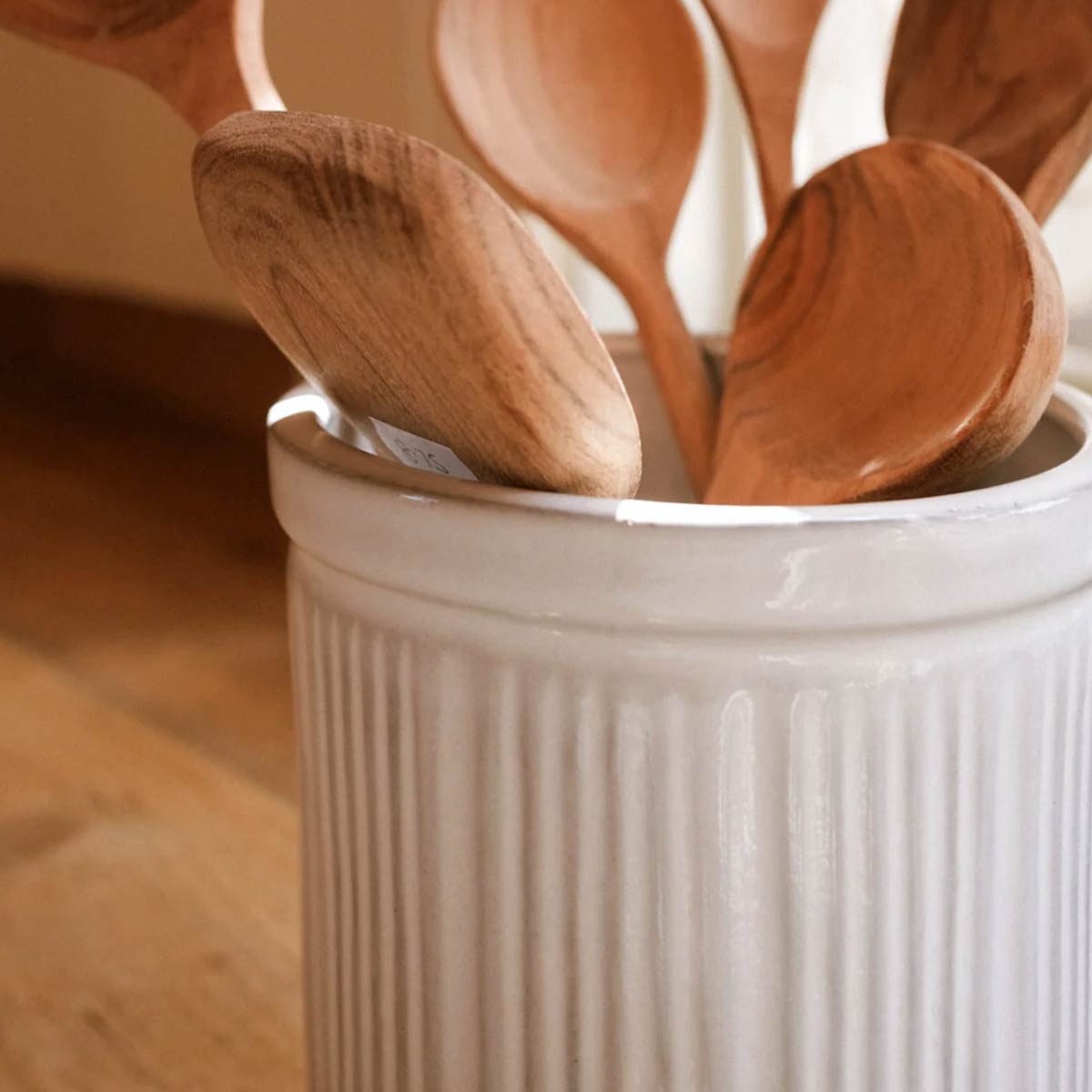 Marmalade Stoneware Utensil Jar - Natural - Close up of textured design
