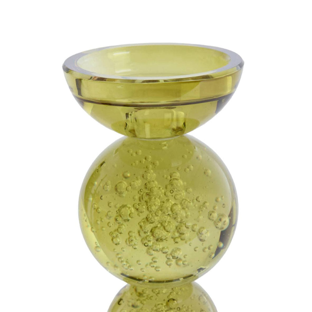 Medium Itinga Olive Green Bubble Glass Candle Holder – Ø10 x H26.5 cm - on white background