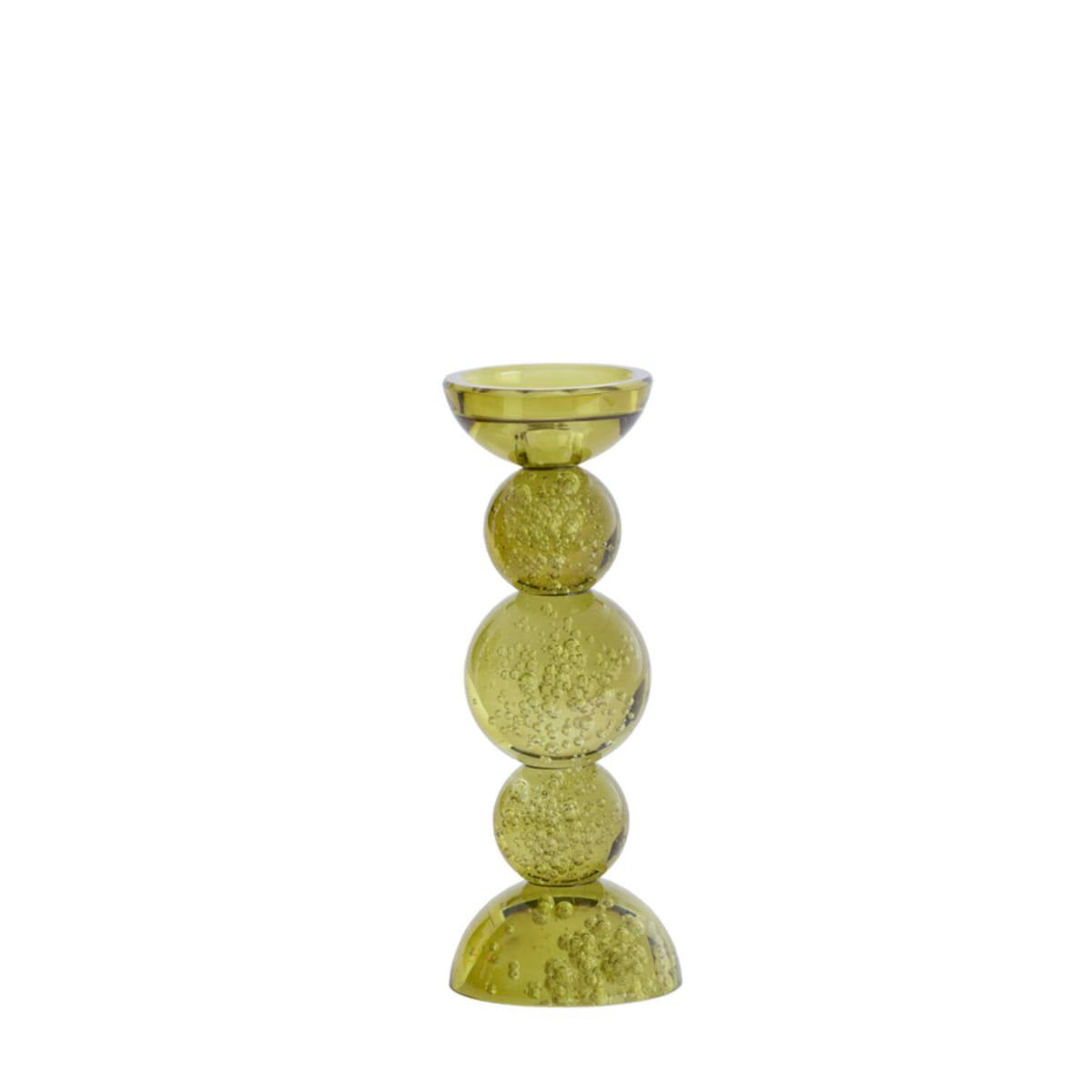 Medium Itinga Olive Green Bubble Glass Candle Holder – Ø10 x H26.5 cm on white background