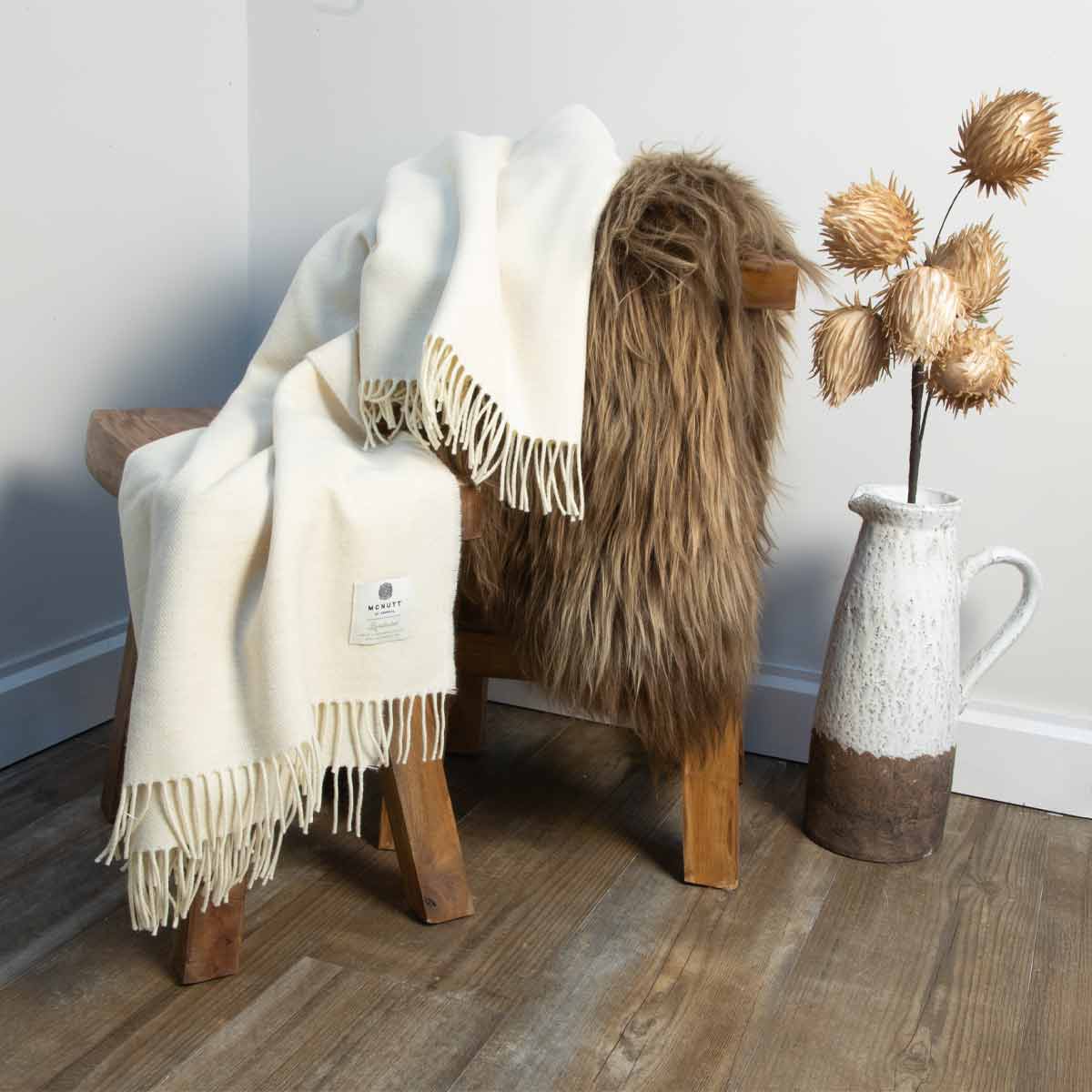 Merino Lambswool Throw - Linen Herringbone - McNutt of Donegal