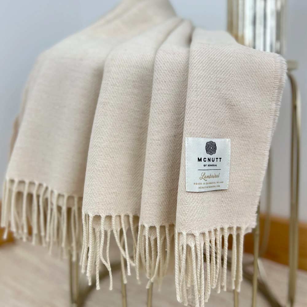 Merino Lambswool Throw - Linen Herringbone - McNutt of Donegal