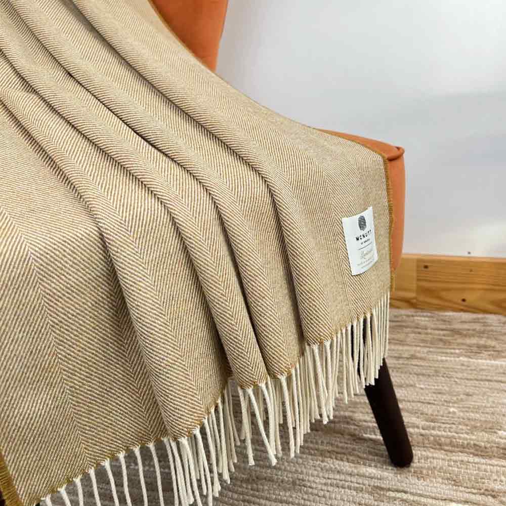 Merino Lambswool Throw - Mead Herringbone - McNutt of Donegal