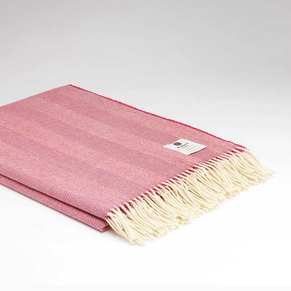 Merino Lambswool Throw - Raspberry Rose Herringbone - McNutt of Donegal