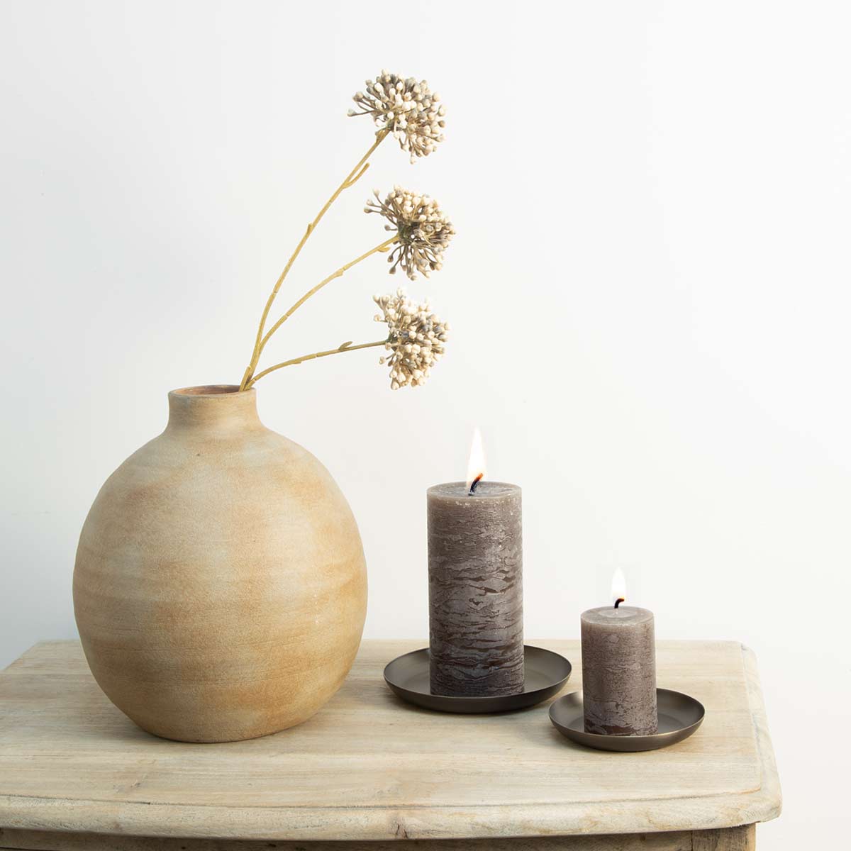 Metal Round Candle Plate - Blacked Brass