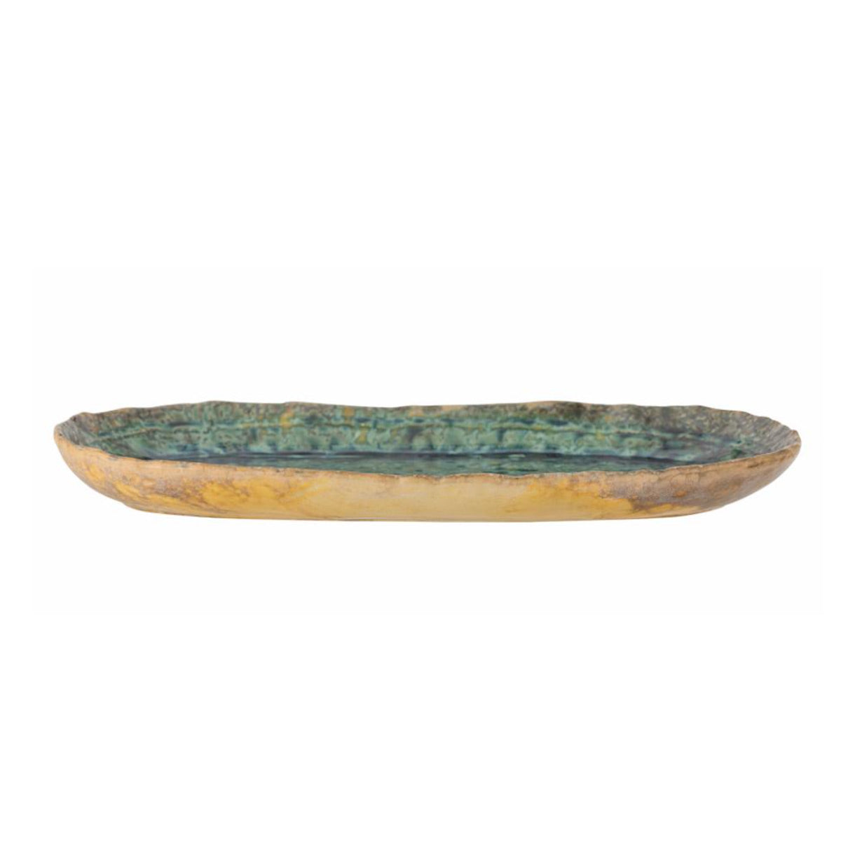 Milani Green Stoneware Serving Plate - side view.