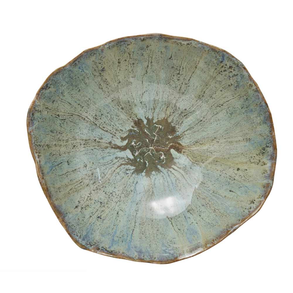 Milla Reactive Glaze Bowl on Stand in Green shown from above on a white background