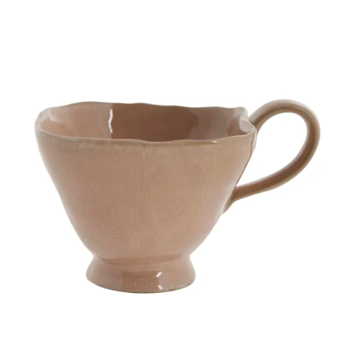 Milla Reactive Glaze Mug in Rose Dust with a handle on a white background