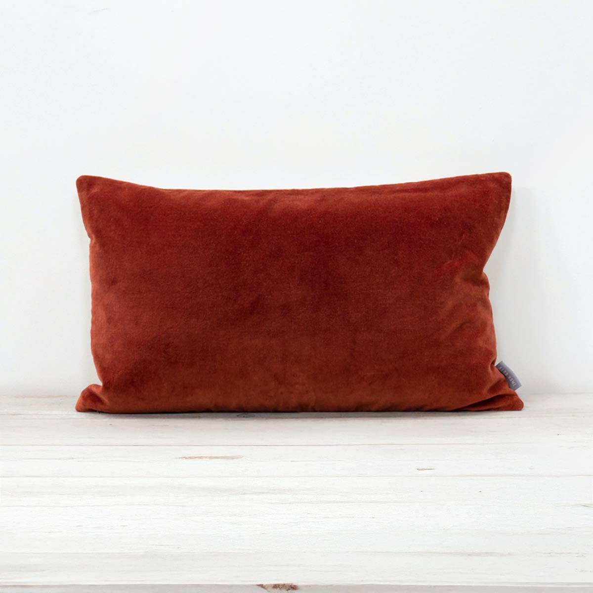 Misi Velvet Cushion in Rust - Rectangular cushion with cotton velvet front with slub cotton back, 30 x 50cm
