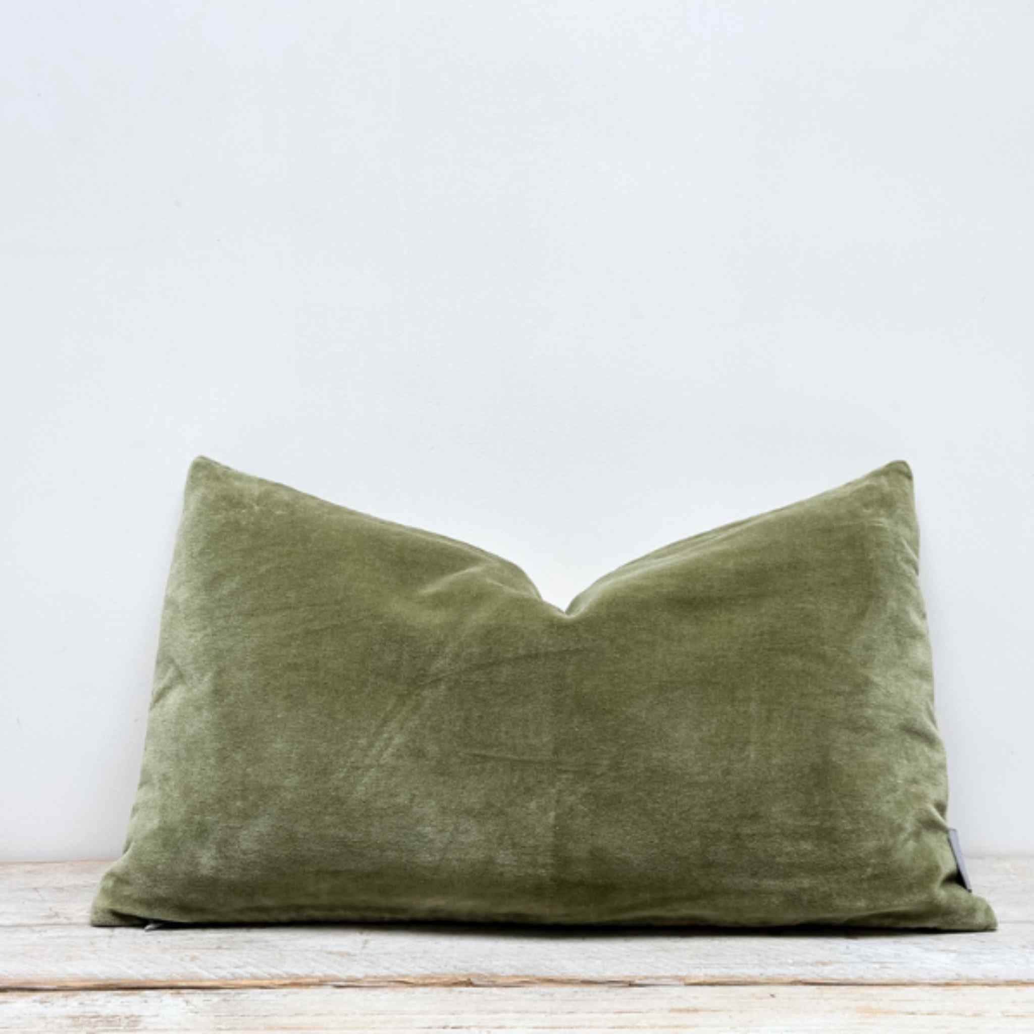 Misi Velvet Cushion in Lichen Green