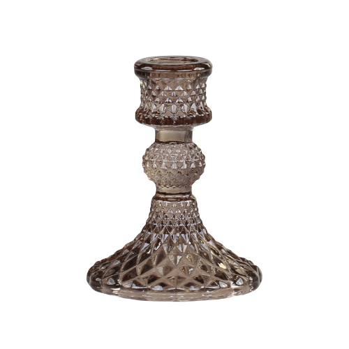 Mocca Glass Diamond Cut Candlestick