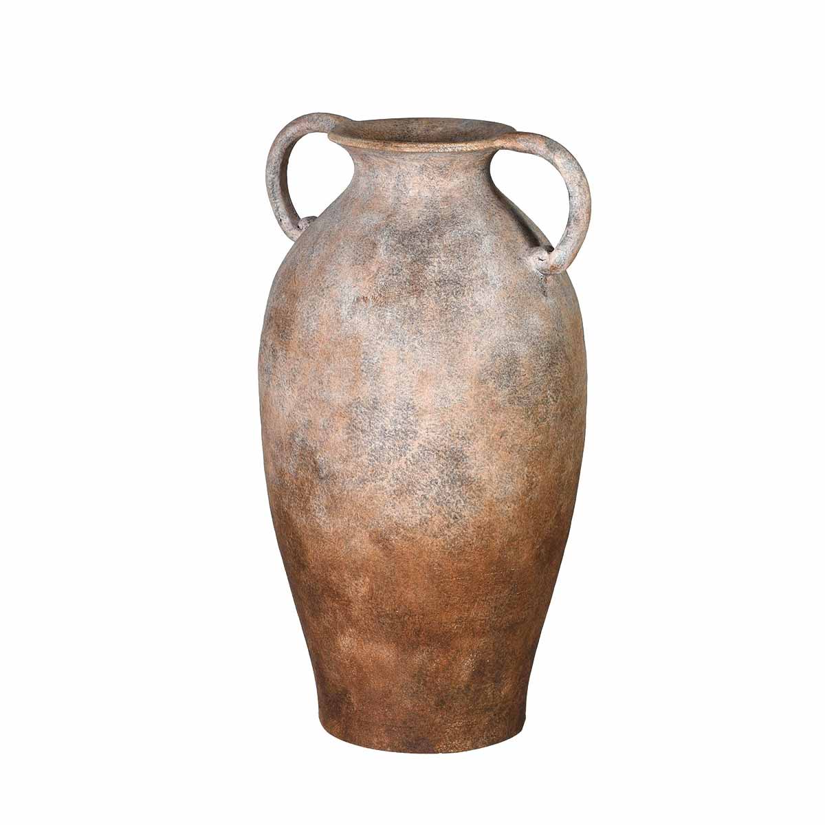 Mottle Effect Ceramic Vase – Rustic amphora-style floor vase with twin handles