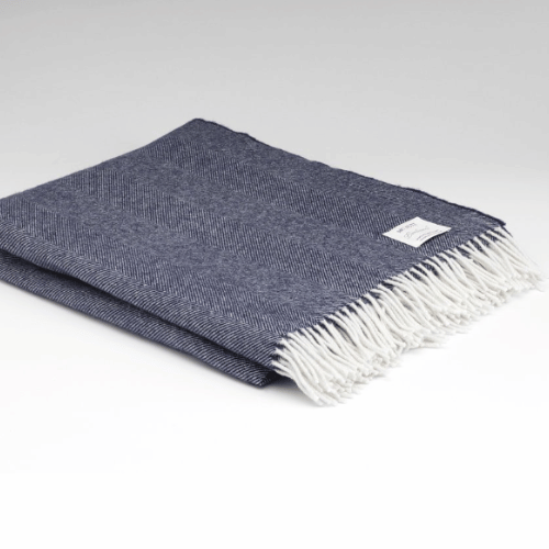 Navy Herringbone Lambswool Throw - McNutt of Donegal