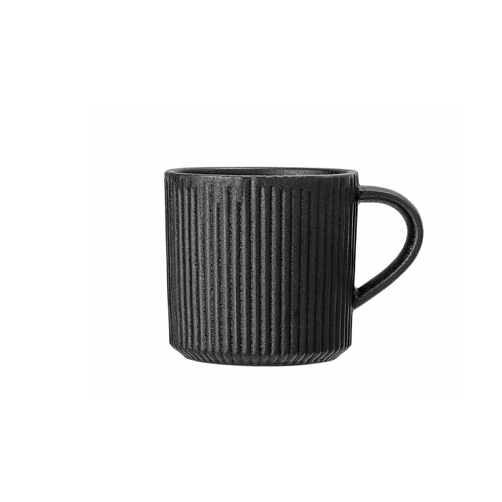 Neri Ribbed Stoneware Mug in Black on white background