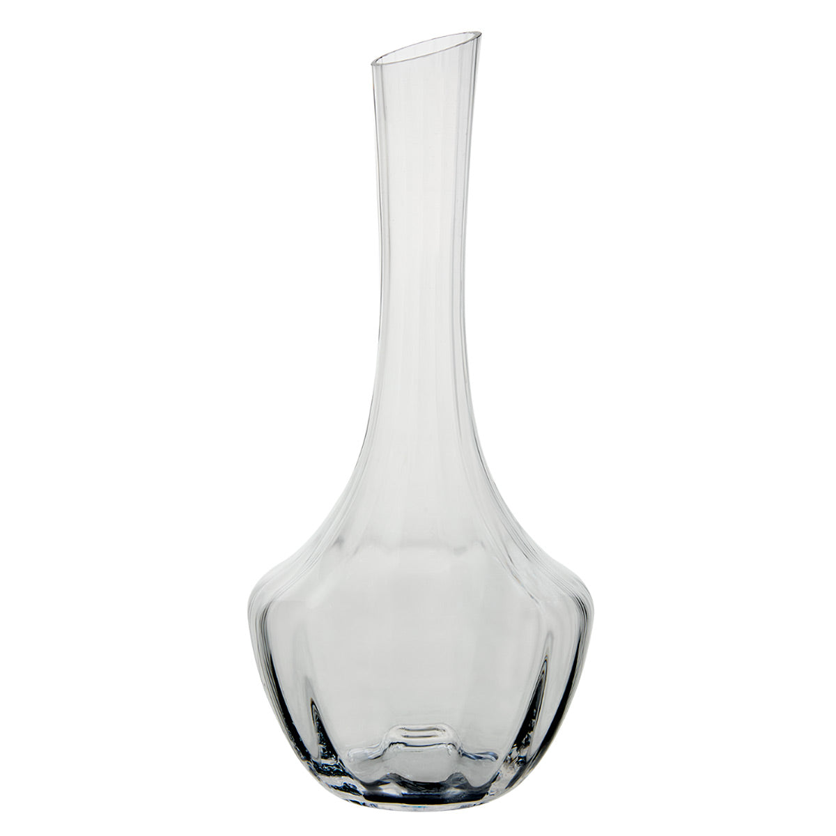 Nomi Clear Glass Decanter – mouth-blown tall glass carafe with rounded base and narrow neck, shown on white background
