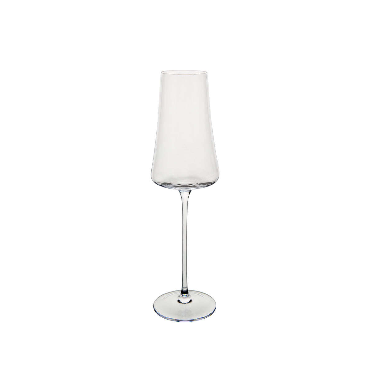 Nomi Glass Champagne Flute – tall clear glass flute with slim stem and modern flared shape, shown on white background