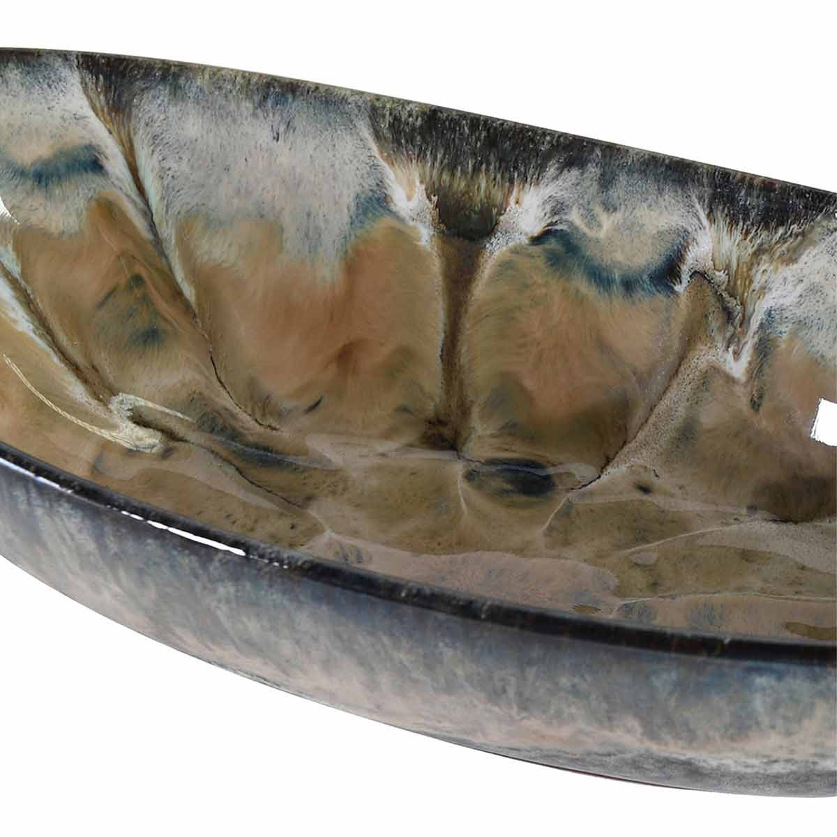 Ocean Glaze Decorative Bowl with Hand-Painted Coastal Reactive Glaze - close up