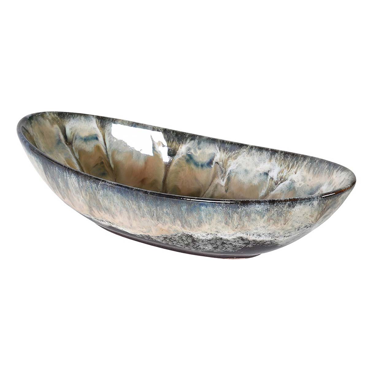 Ocean Glaze Decorative Bowl with Hand-Painted Coastal Reactive Glaze