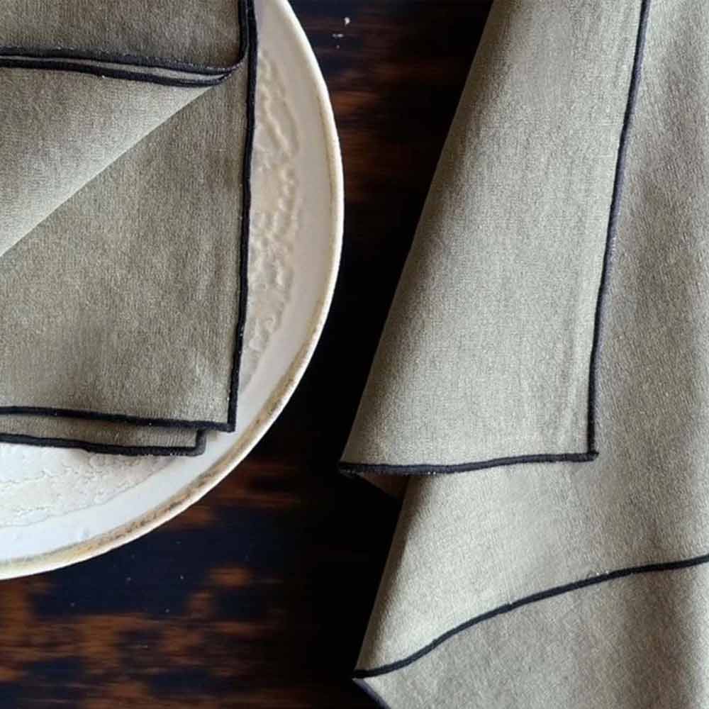 Olive Cloth Napkin with Black Piping