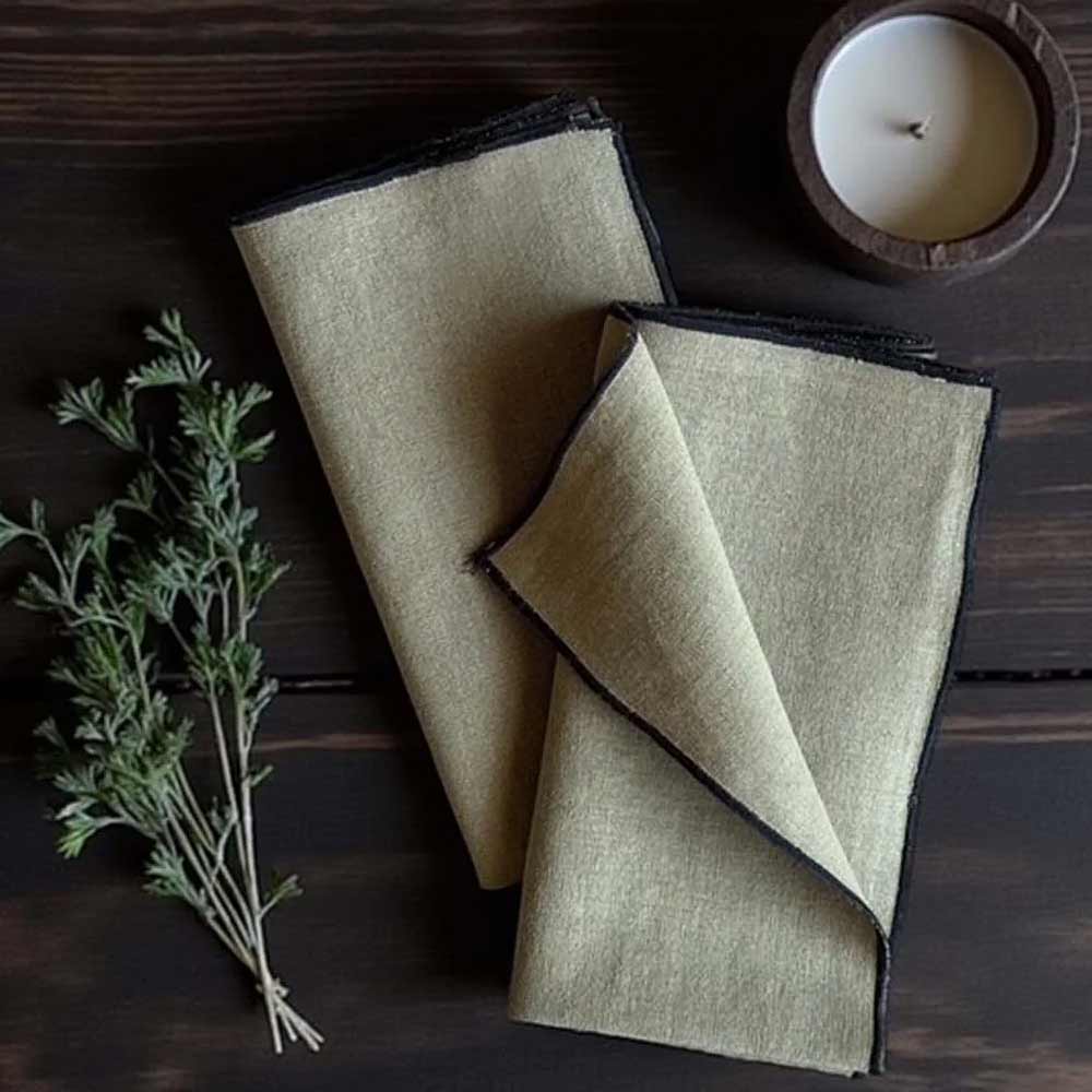 Olive Cloth Napkin with Black Piping