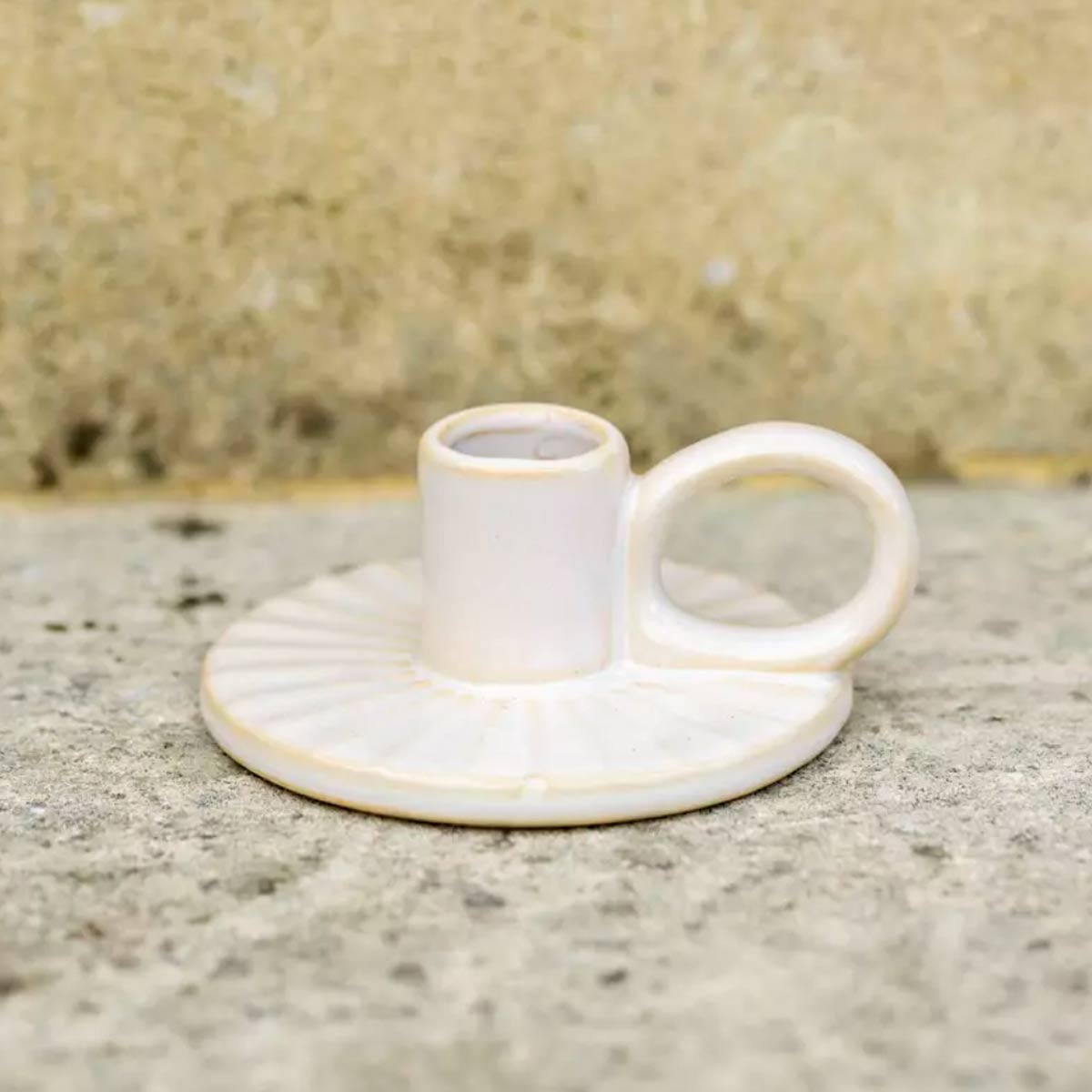 Padstow Stoneware Candle Holder – artisan-made candle holder with reactive finish in white and ecru