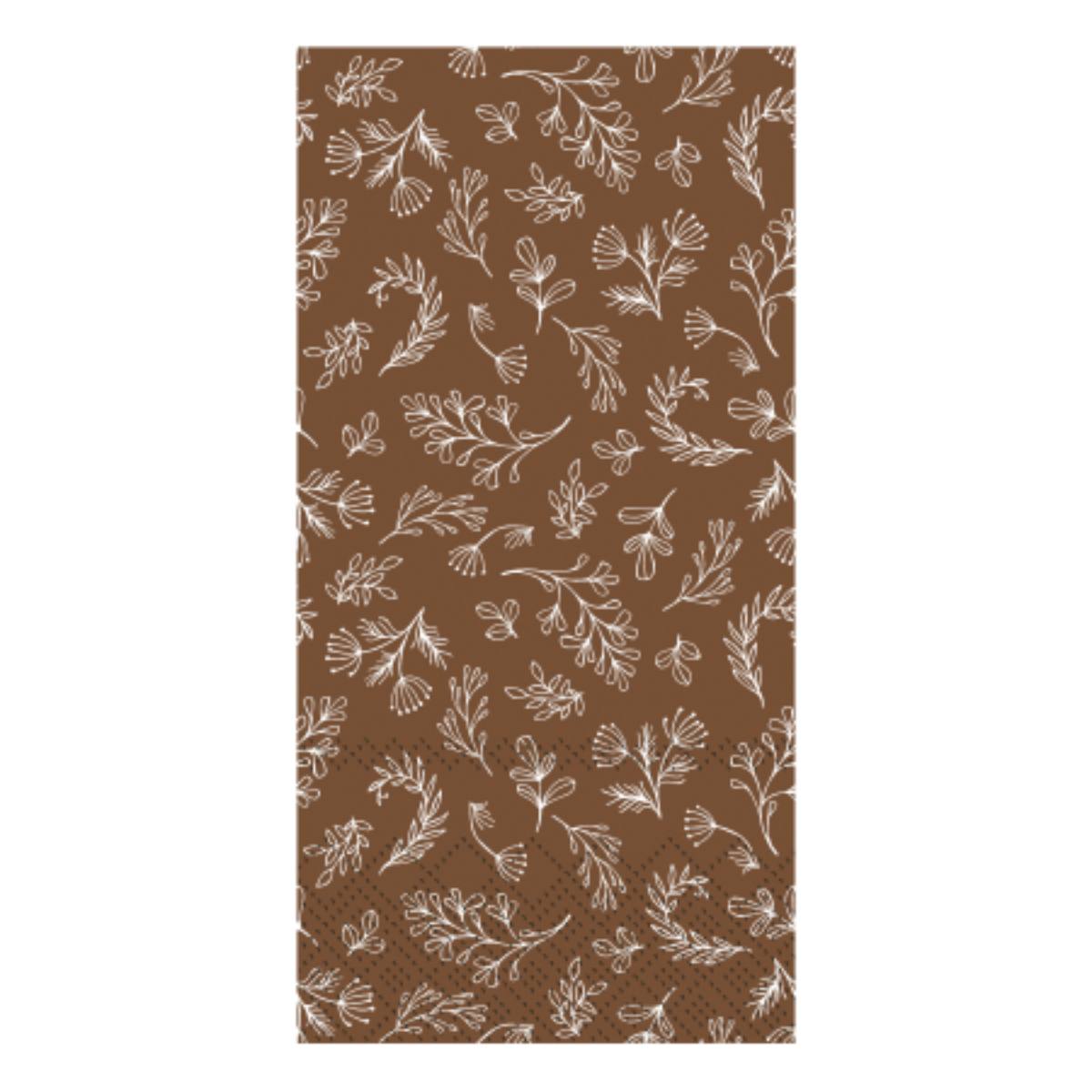 Paper Napkin in walnut brown with white leaf motif
