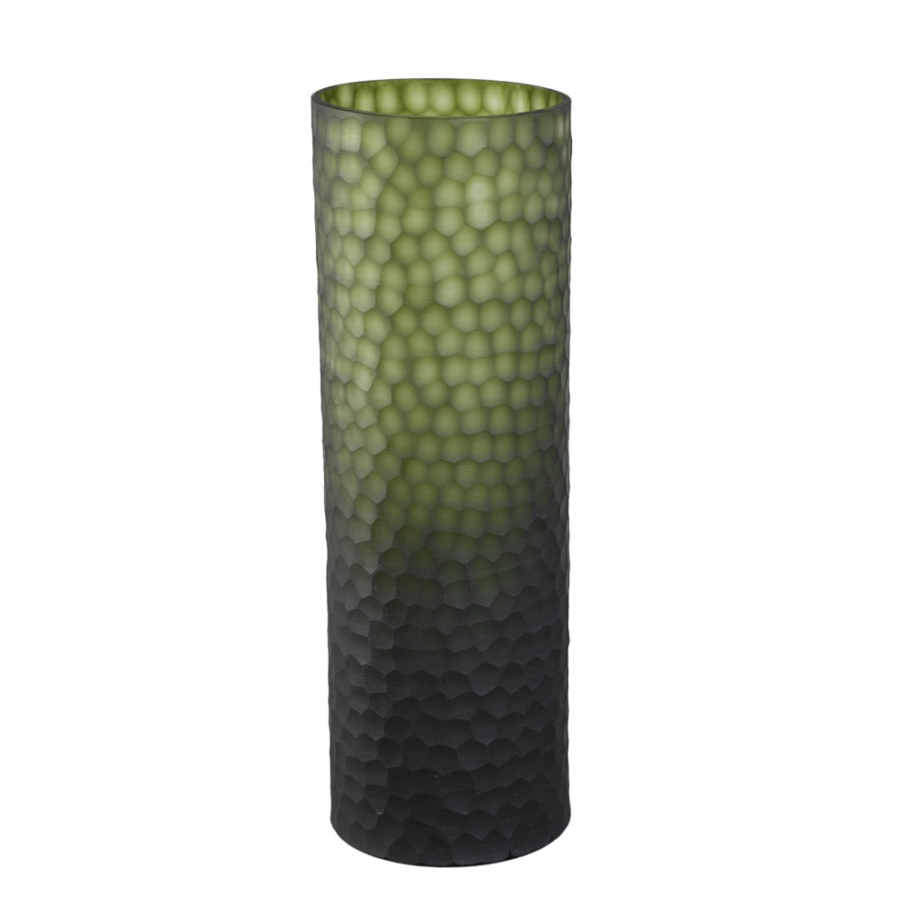 Paulene Moss Green Hand Cut Glass Vase
