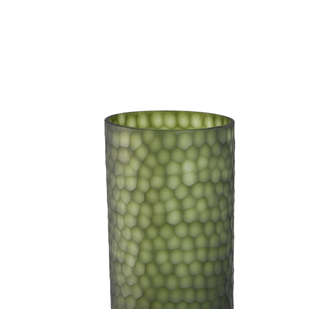 Paulene Moss Green Hand Cut Glass Vase
