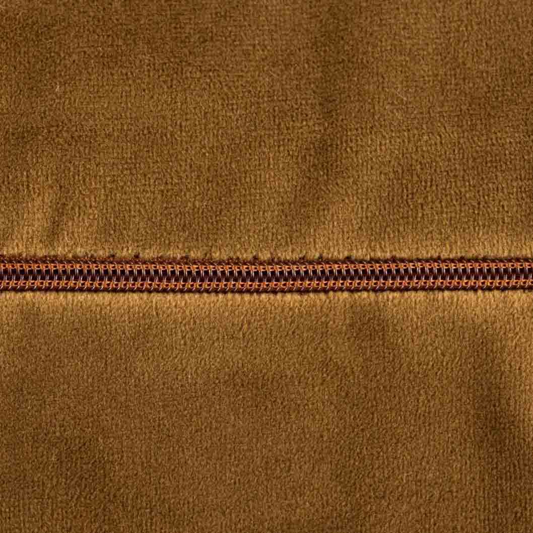 Close-up of Payton Gold Velvet Cushion – concealed zip and soft velvet fabric detail.