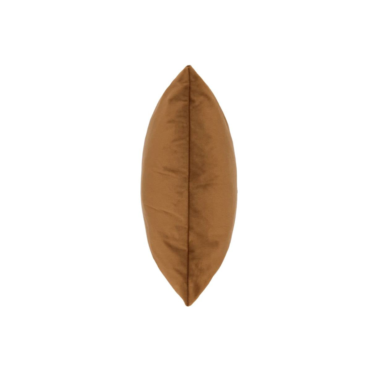 Payton Gold Velvet Cushion – russet gold velvet fabric, 43cm square -Side View on white background